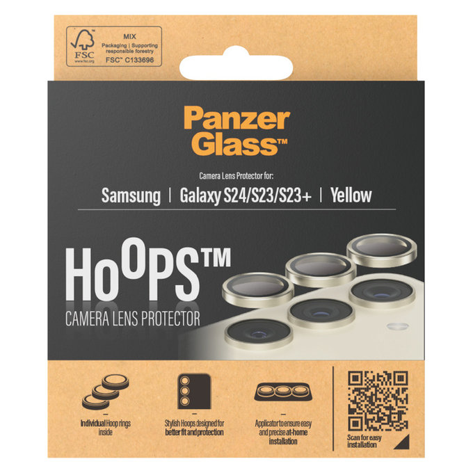 Osłona obiektywu aparatu Hoops do Samsung Galaxy S24/S23/S23+, Żółte, PanzerGlass
