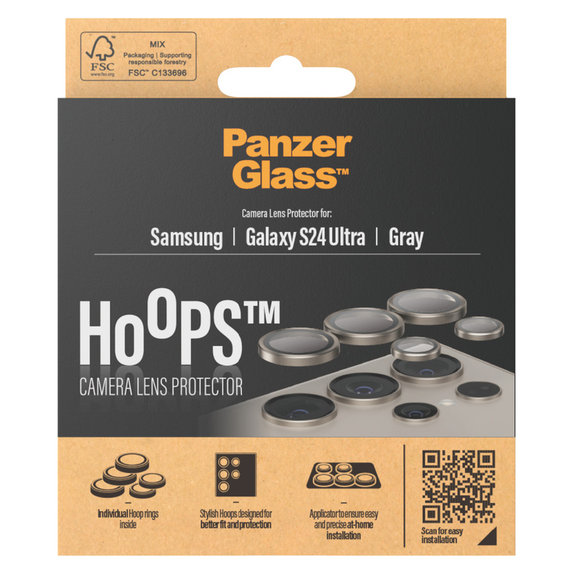 Osłona obiektywu aparatu Hoops do Samsung Galaxy S24 Ultra, Szare, PanzerGlass