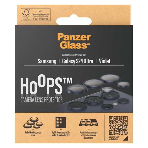 Osłona obiektywu aparatu Hoops do Samsung Galaxy S24 Ultra, Fioletowe, PanzerGlass