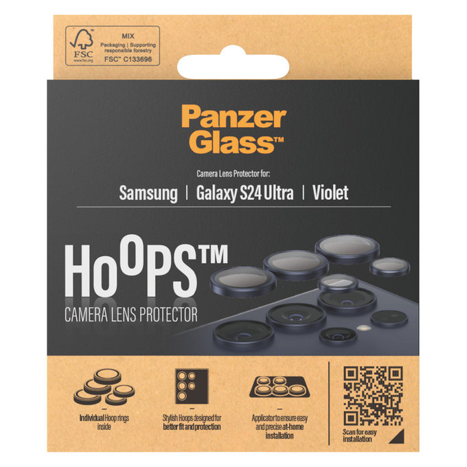 Osłona obiektywu aparatu Hoops do Samsung Galaxy S24 Ultra, Fioletowe, PanzerGlass