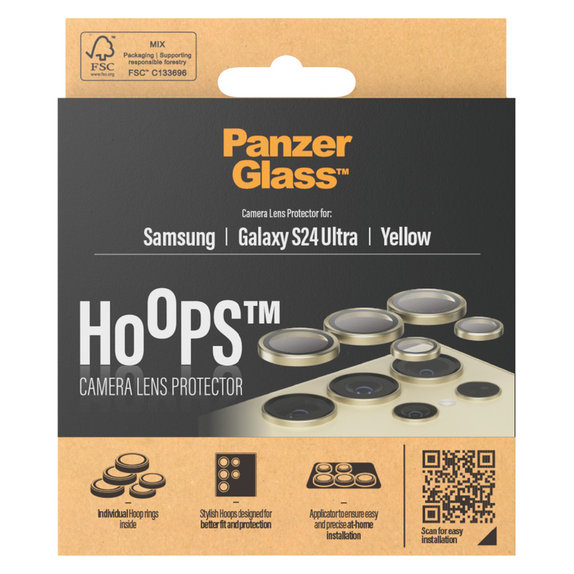 Osłona obiektywu aparatu Hoops do Samsung Galaxy S24 Ultra, Żółte, PanzerGlass