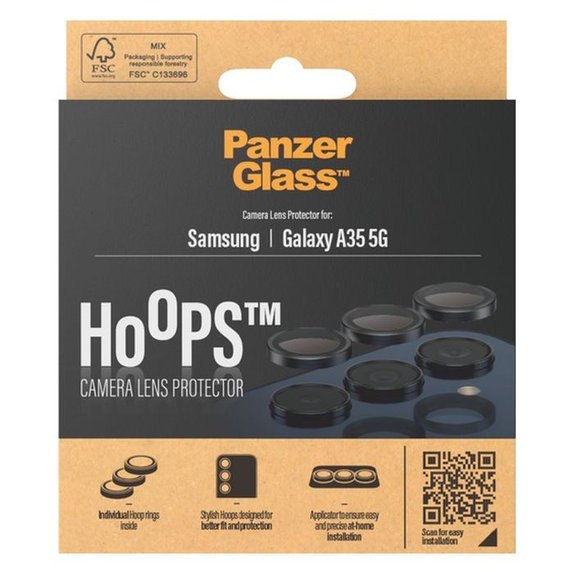 Ochraniacz soczewki tylnego aparatu Hoops do Samsung A35, czarny, black, PanzerGlass