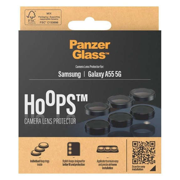 Ochraniacz soczewki tylnego aparatu Hoops do Samsung A55, czarny, black, PanzerGlass