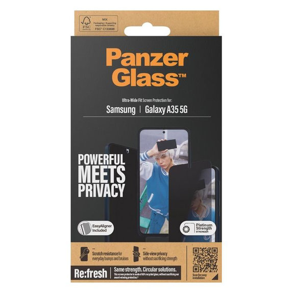 Szkło hartowane Re:Fresh UWF Privacy z aplikatorem do Samsung A35, czarny, black, PanzerGlass