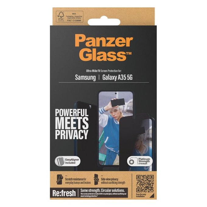 Szkło hartowane Re:Fresh UWF Privacy z aplikatorem do Samsung A35, czarny, black, PanzerGlass