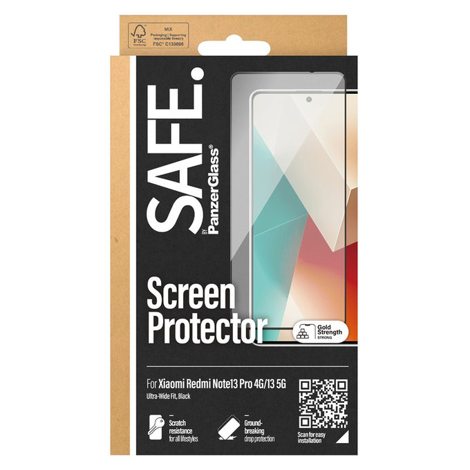 Szkło hartowane UWF do Xiaomi Redmi Note 13 4G, Czarne, SAFE by PanzerGlass