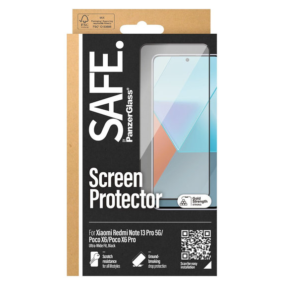 Szkło hartowane UWF do Xiaomi Redmi Note 13 Pro 5G, Czarne, SAFE by PanzerGlass