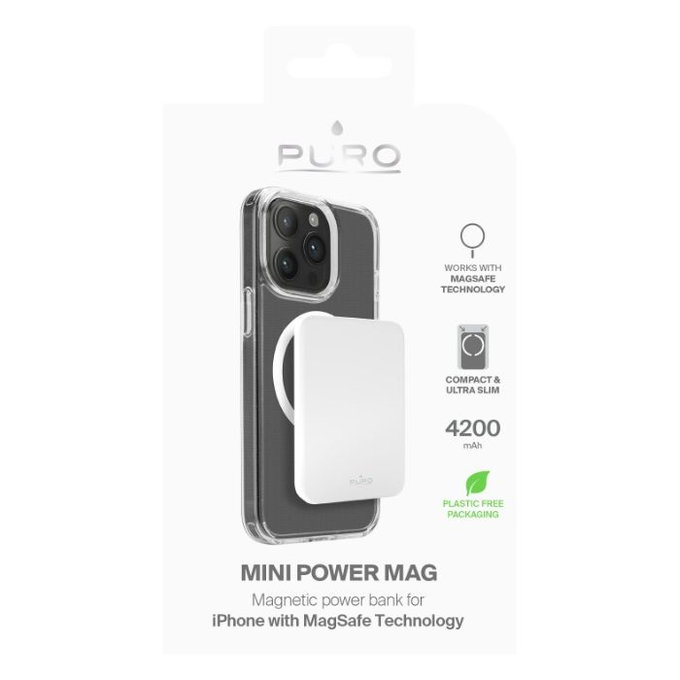 PowerBank MagSafe 4200 mAh 5W, USB-C, Biały, White, PURO