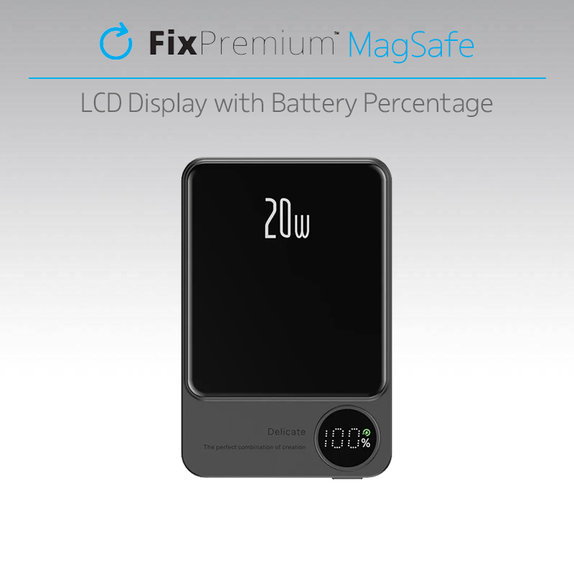 PowerBank MagSafe z LCD 10 000mAh, czarny, black, FixPremium