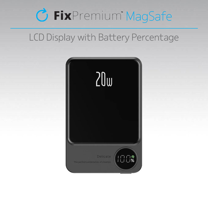 PowerBank MagSafe z LCD 10 000mAh, czarny, black, FixPremium