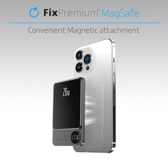 PowerBank MagSafe z LCD 10 000mAh, czarny, black, FixPremium