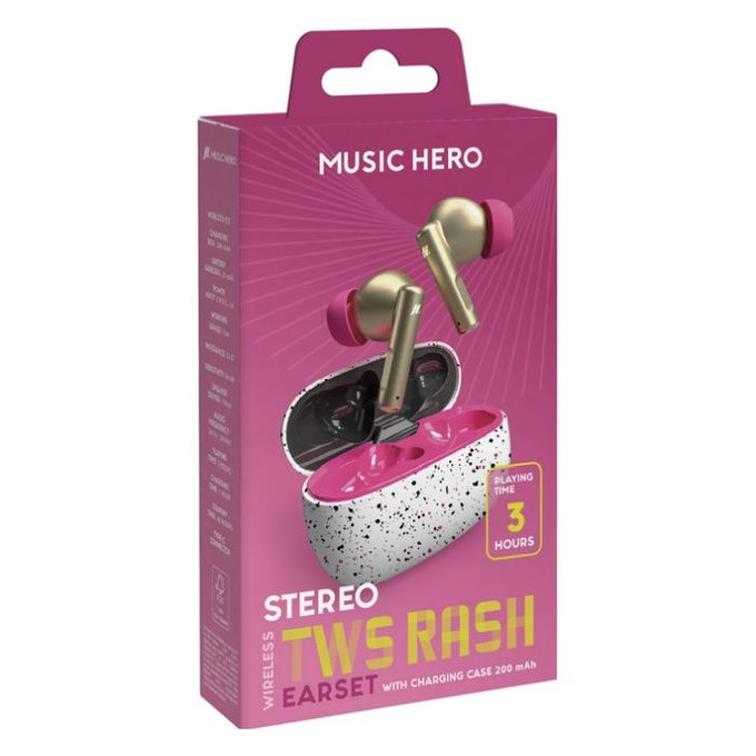 Słuchawki bezprzewodowe TWS RASH, fantasy pink, Music Hero