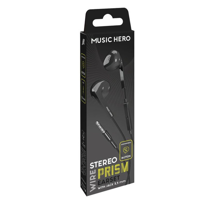 Słuchawki PRISM, 3.5mm jack, Czarny, Black, Music Hero