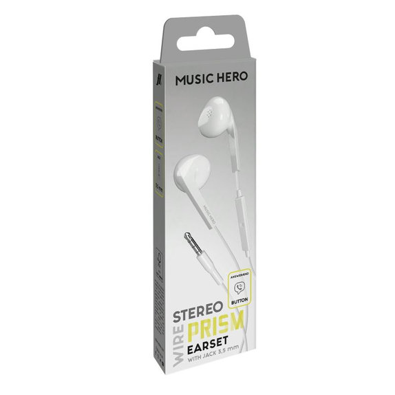 Słuchawki PRISM, 3.5mm jack, Biały, White, Music Hero