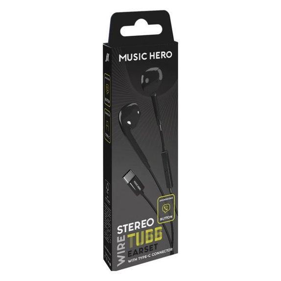 Słuchawki TUBB, USB-C, czarny, black, Music Hero
