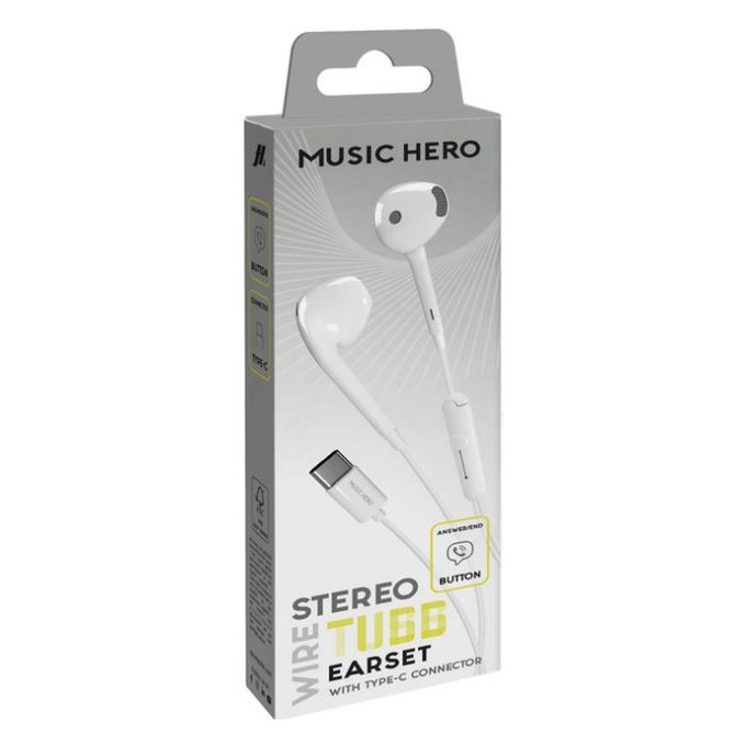 Słuchawki TUBB, USB-C, biały, white, Music Hero