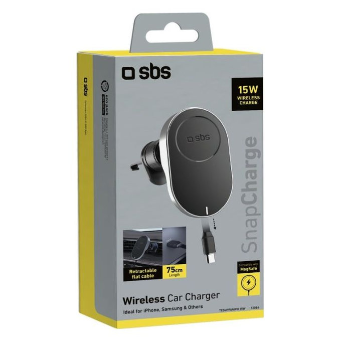 Uchwyt samochodowy z ramieniem i MagSafe, 15W, Czarny, Black, SBS