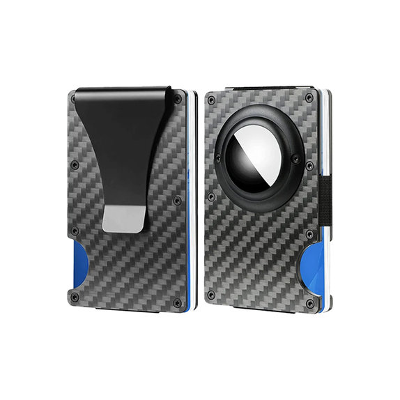 Portfel Carbon z klipsem do AirTag, czarny, black, FixPremium