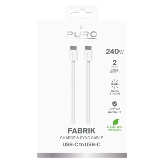 Kabel USB-C / USB-C, 240W, Fabrik FABK4, 2 m, Biały, White, PURO