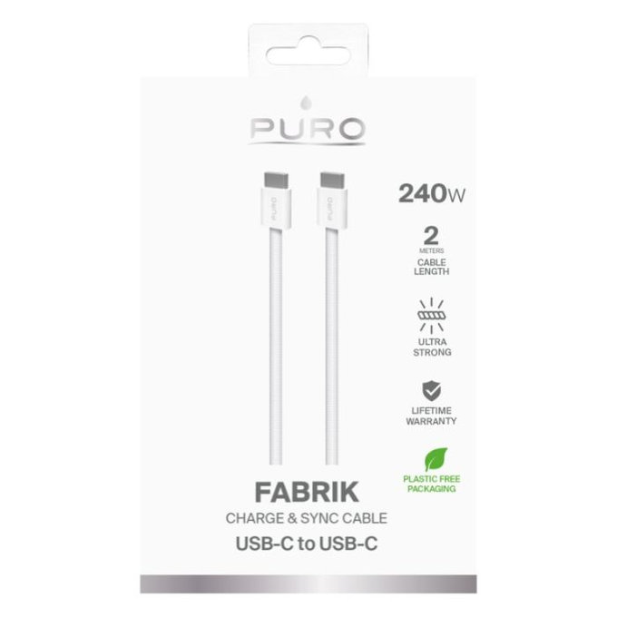 Kabel USB-C / USB-C, 240W, Fabrik FABK4, 2 m, Biały, White, PURO