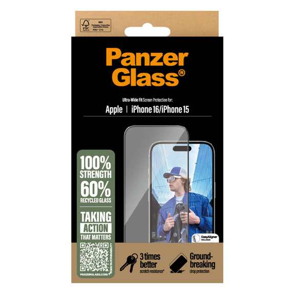 Szkło hartowane UWF z aplikatorem do iPhone 16/15, Czarne, PanzerGlass