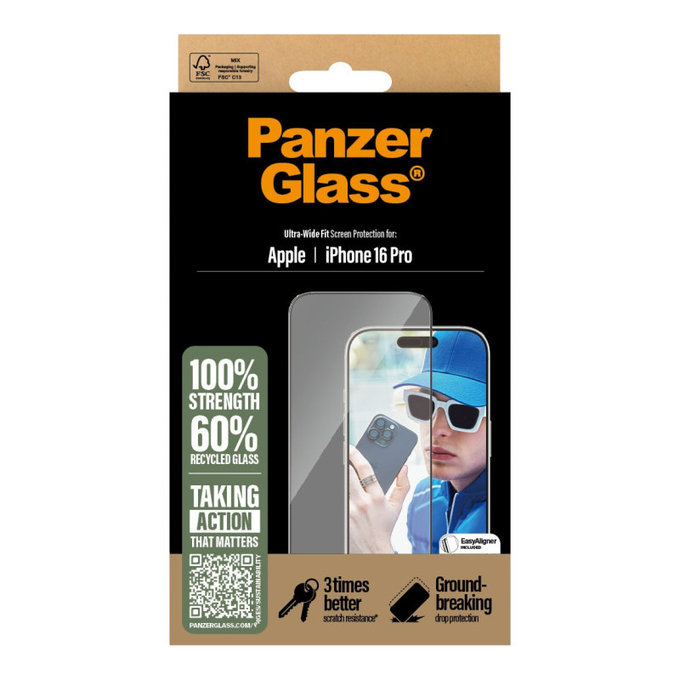 Szkło hartowane UWF z aplikatorem do iPhone 16 Pro, Czarne, PanzerGlass