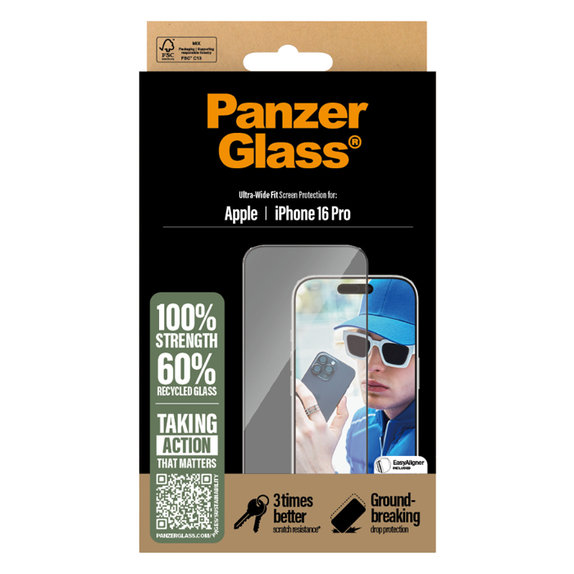 Szkło hartowane UWF z aplikatorem do iPhone 16 Pro, Czarne, PanzerGlass