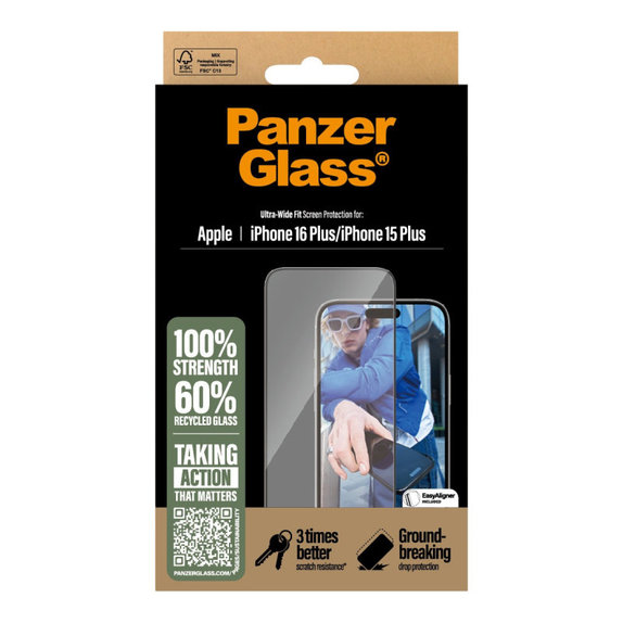Szkło hartowane UWF z aplikatorem do iPhone 16 Plus/15 Plus, Czarne, PanzerGlass