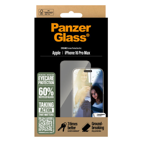 Szkło hartowane UWF Eyecare z aplikatorem do iPhone 16 Pro Max, czarny, black, PanzerGlass
