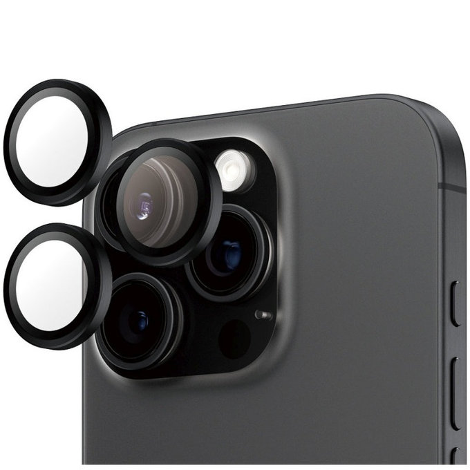 Pierścienie ochronne obiektywu kamery Hoops do iPhone 16 Pro Max/16 Pro, Czarny, PanzerGlass