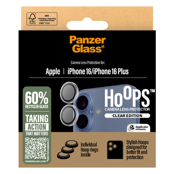 Ochraniacz obiektywu aparatu Hoops do iPhone 16, 16 Plus, Przezroczysty, Transparent, PanzerGlass