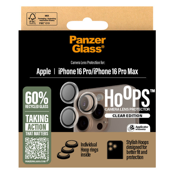 Ochraniacz obiektywu aparatu Hoops do iPhone 16 Pro, 16 Pro Max, Przezroczysty, Transparent, PanzerGlass