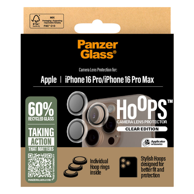 Ochraniacz obiektywu aparatu Hoops do iPhone 16 Pro, 16 Pro Max, Przezroczysty, Transparent, PanzerGlass