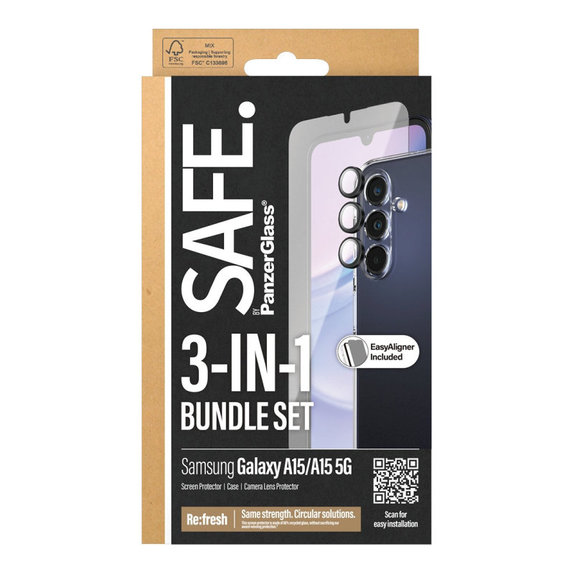 Bundle osłona obiektywu aparatu + szkło hartowane UWF + etui TPU do Samsung A15 5G, SAFE