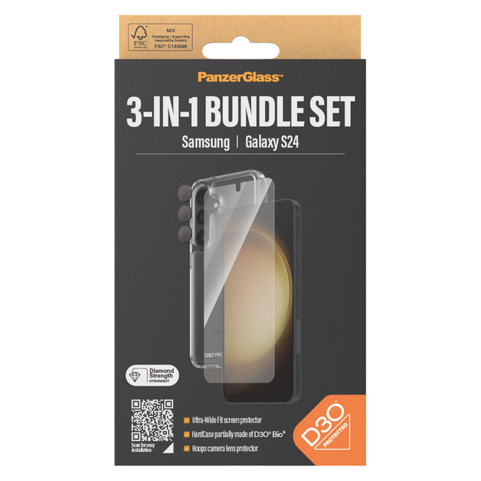 Bundle Hoops + Szkło hartowane UWF + Hard Case D3O do Samsung Galaxy S24, PanzerGlass