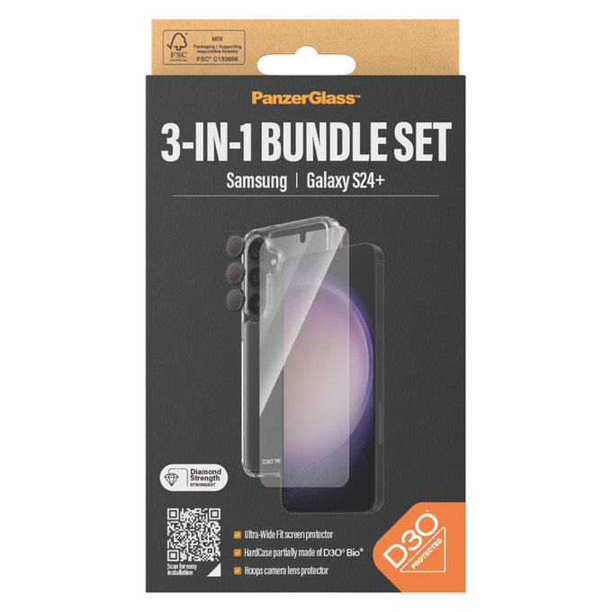 Bundle Hoops + Szkło hartowane UWF + Hard Case D3O do Samsung Galaxy S24+, PanzerGlass