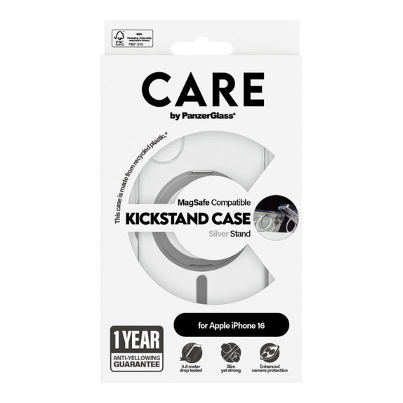 Etui Kickstand z MagSafe do iPhone 16, Srebrne, CARE