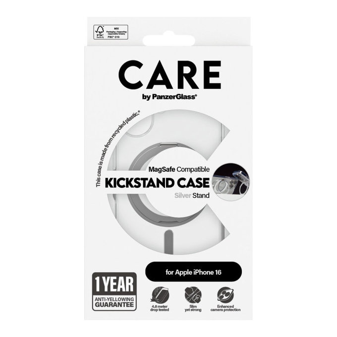 Etui Kickstand z MagSafe do iPhone 16, Srebrne, CARE