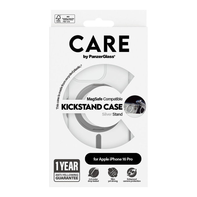Etui Kickstand z MagSafe do iPhone 16 Pro, Srebrne, CARE