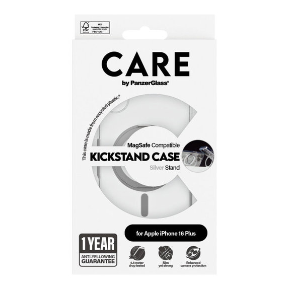 Etui Kickstand z MagSafe do iPhone 16 Plus, Srebrne, CARE