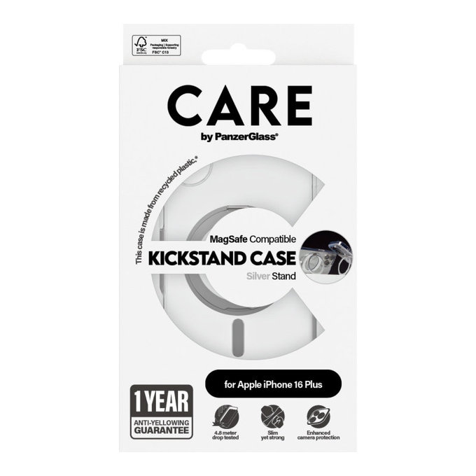 Etui Kickstand z MagSafe do iPhone 16 Plus, Srebrne, CARE