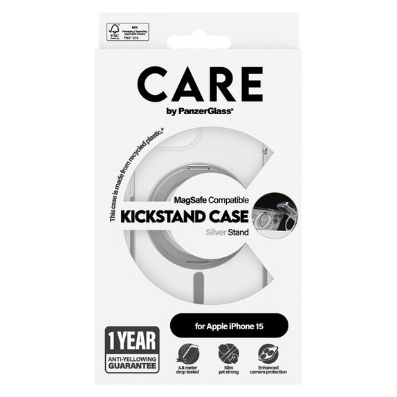 Etui Kickstand z MagSAFE by PanzerGlass do iPhone 15, Srebrne, PanzerGlass