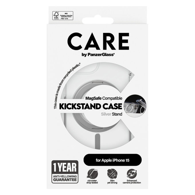 Etui Kickstand z MagSAFE by PanzerGlass do iPhone 15, Srebrne, PanzerGlass