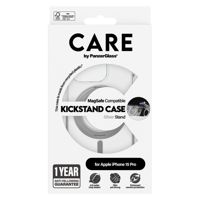 Etui Kickstand z MagSAFE by PanzerGlass do iPhone 15 Pro, Srebrne, PanzerGlass