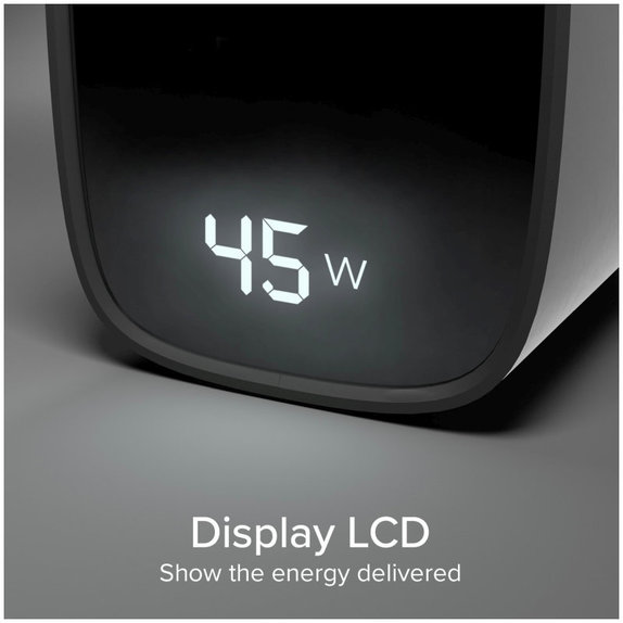 Adapter podróżny LCD USB-C, GaN, 45 W PD, czarny, SBS