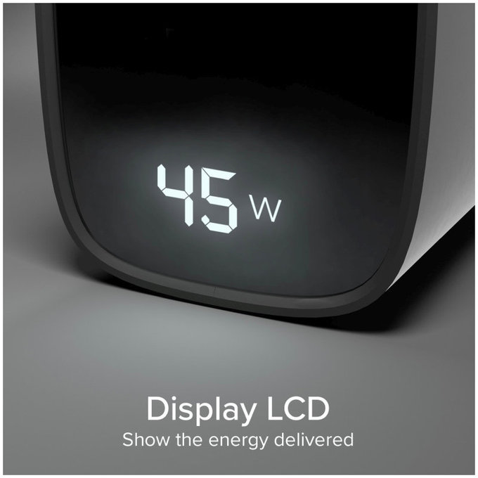 Adapter podróżny LCD USB-C, GaN, 45 W PD, czarny, SBS