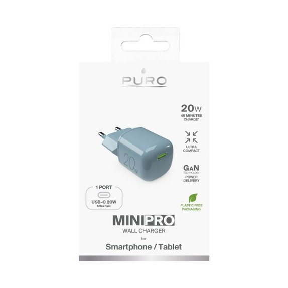 Ladowarka MiniPro USB-C, GaN, 20W, island mist, PURO
