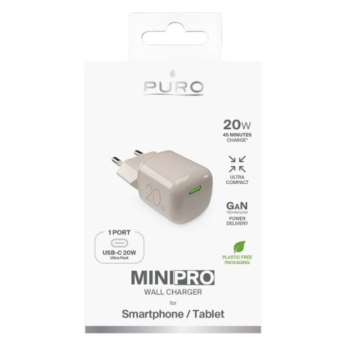 Ladowarka MiniPro USB-C, GaN, 20W, sandshell, PURO