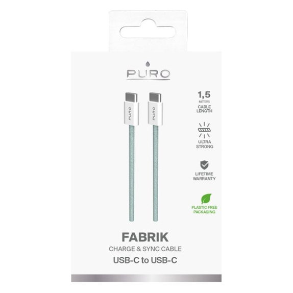 Kabel USB-C / USB-C, 60W, Fabrik FABK4, 1,5 m, island mist, PURO