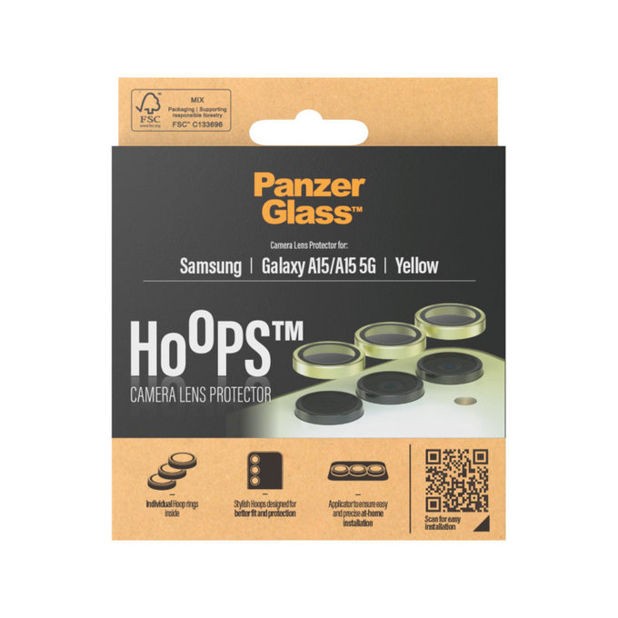 Osłona obiektywu aparatu Hoops do Samsung A15/A15 5G, Żółte, PanzerGlass